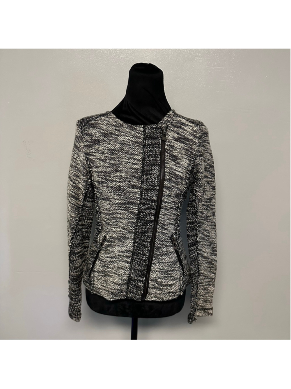 Calvin Klein Performance Moto Jacket Size Small Black White Marled Knit Full Zip
